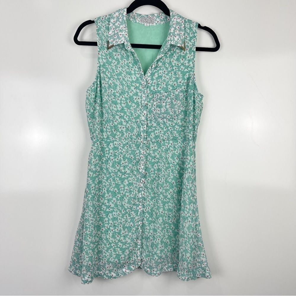 Lucca Couture 90s Y2K Floral Button Front Mini Shirt Dress Sleeveless Size Small
